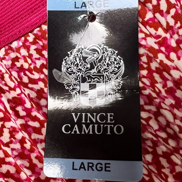 Vince Camuto Pleated Tea Length (MIDI) Pink Red & Ivory Skirt, Pull On, Size Lg - Picture 5 of 9